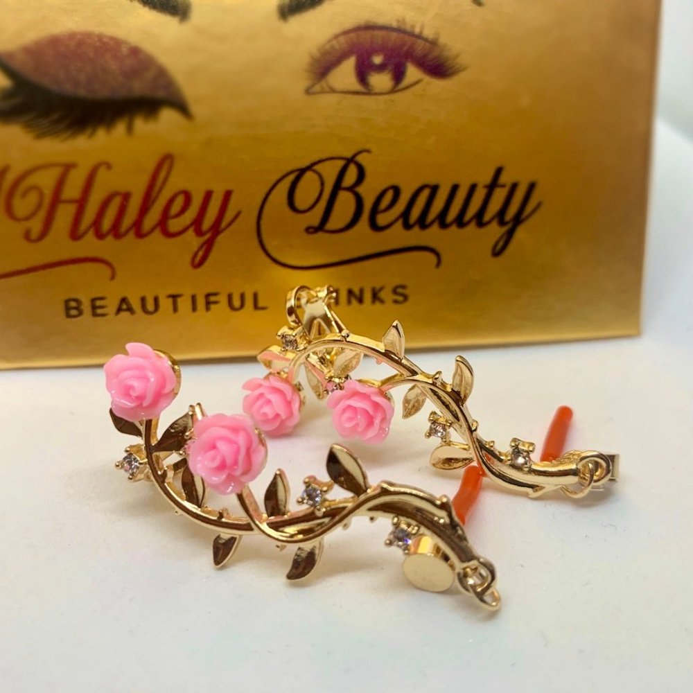 JHaley Beauty LLC Pink Rose Stud Cuff Earring